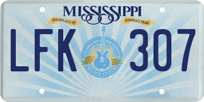 MS license plate LFK307