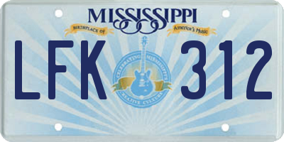 MS license plate LFK312