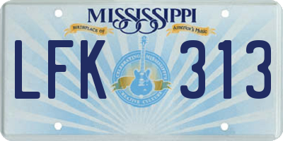 MS license plate LFK313