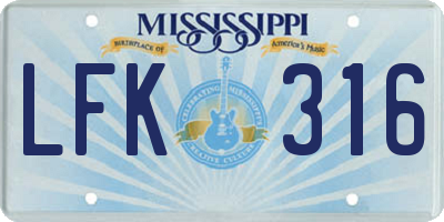 MS license plate LFK316