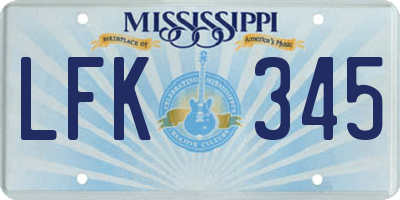 MS license plate LFK345