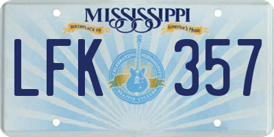 MS license plate LFK357