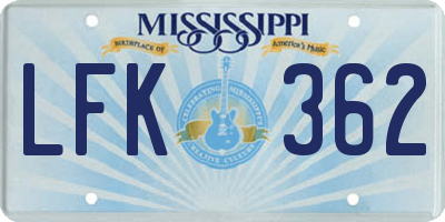 MS license plate LFK362