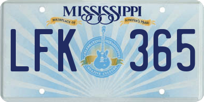 MS license plate LFK365
