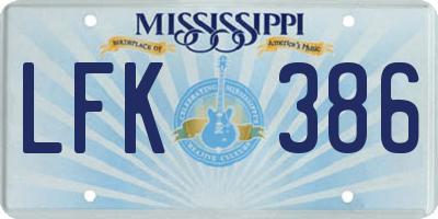 MS license plate LFK386