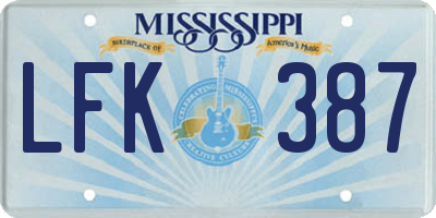 MS license plate LFK387