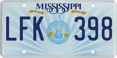 MS license plate LFK398