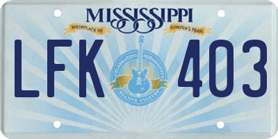 MS license plate LFK403