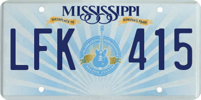 MS license plate LFK415