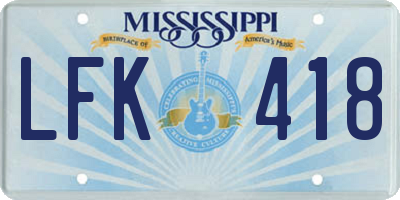 MS license plate LFK418
