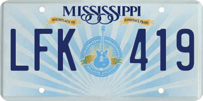 MS license plate LFK419