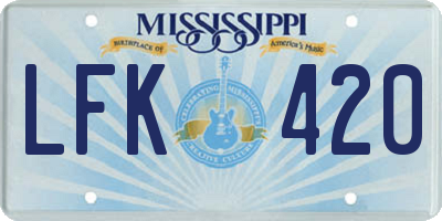 MS license plate LFK420