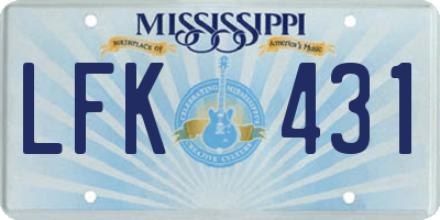 MS license plate LFK431