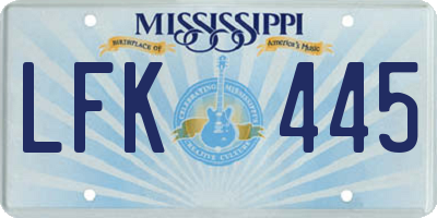 MS license plate LFK445