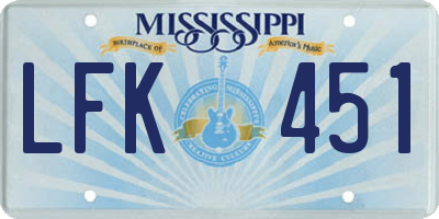 MS license plate LFK451