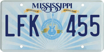 MS license plate LFK455