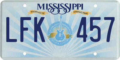 MS license plate LFK457