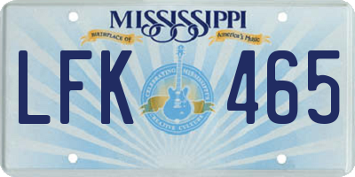 MS license plate LFK465