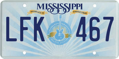 MS license plate LFK467