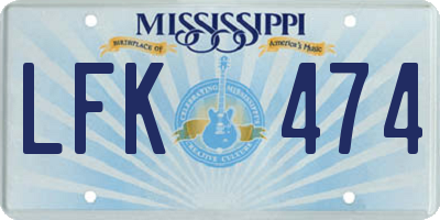 MS license plate LFK474