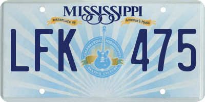 MS license plate LFK475