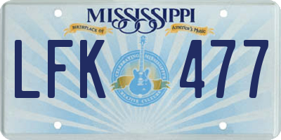 MS license plate LFK477