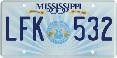 MS license plate LFK532