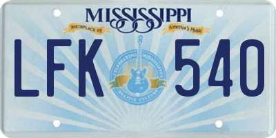 MS license plate LFK540