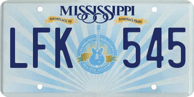 MS license plate LFK545