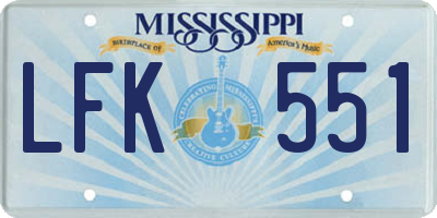 MS license plate LFK551