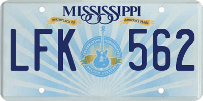 MS license plate LFK562