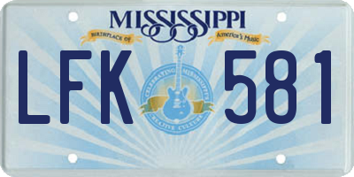 MS license plate LFK581