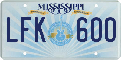 MS license plate LFK600