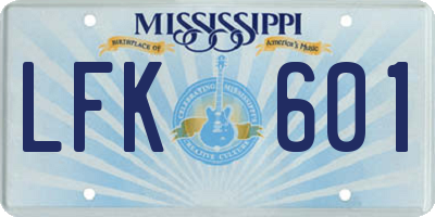 MS license plate LFK601