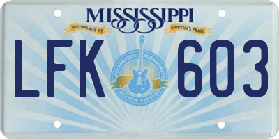 MS license plate LFK603