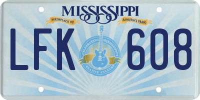 MS license plate LFK608