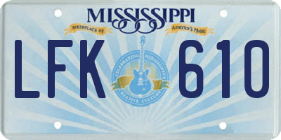 MS license plate LFK610