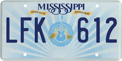 MS license plate LFK612