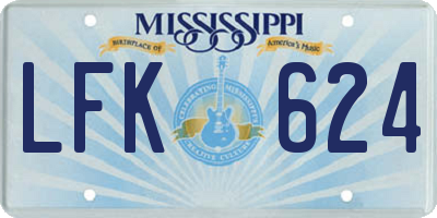 MS license plate LFK624