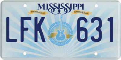 MS license plate LFK631