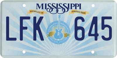 MS license plate LFK645
