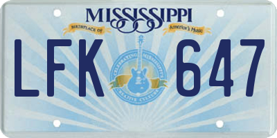MS license plate LFK647