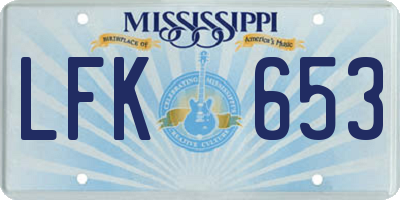MS license plate LFK653