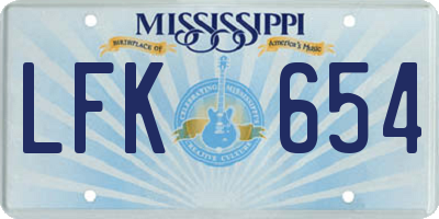 MS license plate LFK654