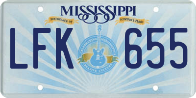 MS license plate LFK655