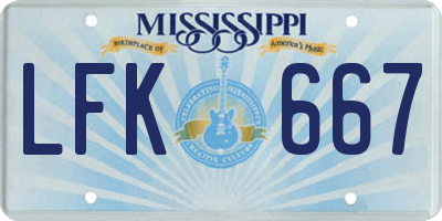 MS license plate LFK667