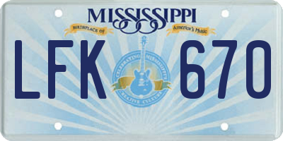 MS license plate LFK670