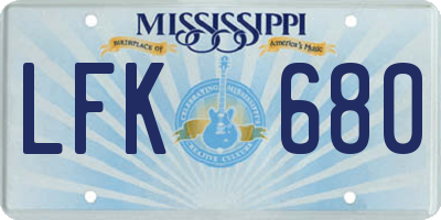 MS license plate LFK680