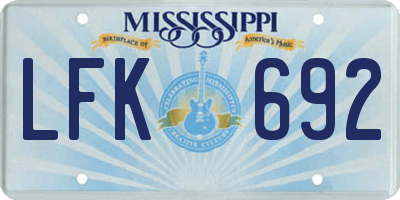 MS license plate LFK692