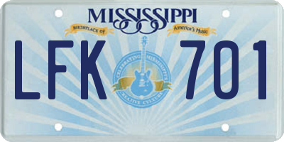 MS license plate LFK701